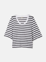 Linen Stripe Short Sleeve Tee | Navy