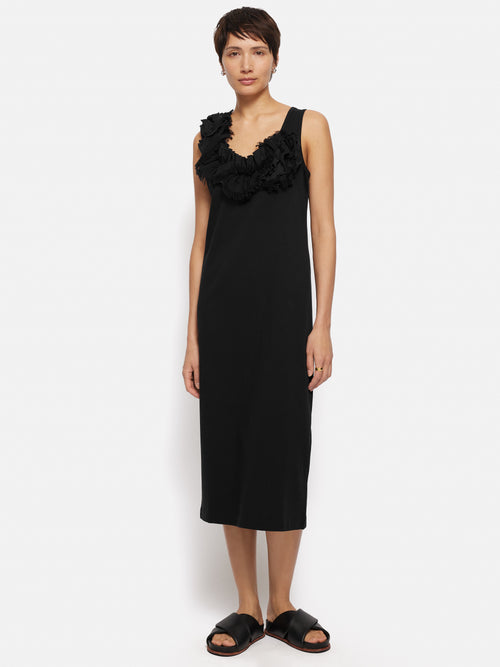 Ruffle Trim Jersey Dress | Black