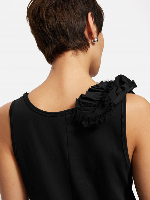 Ruffle Trim Jersey Dress | Black