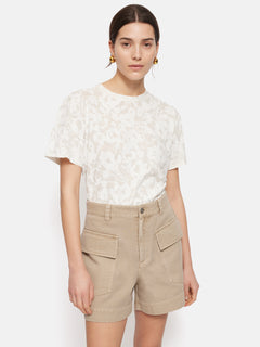 Printed Sheer Jersey Top | White
