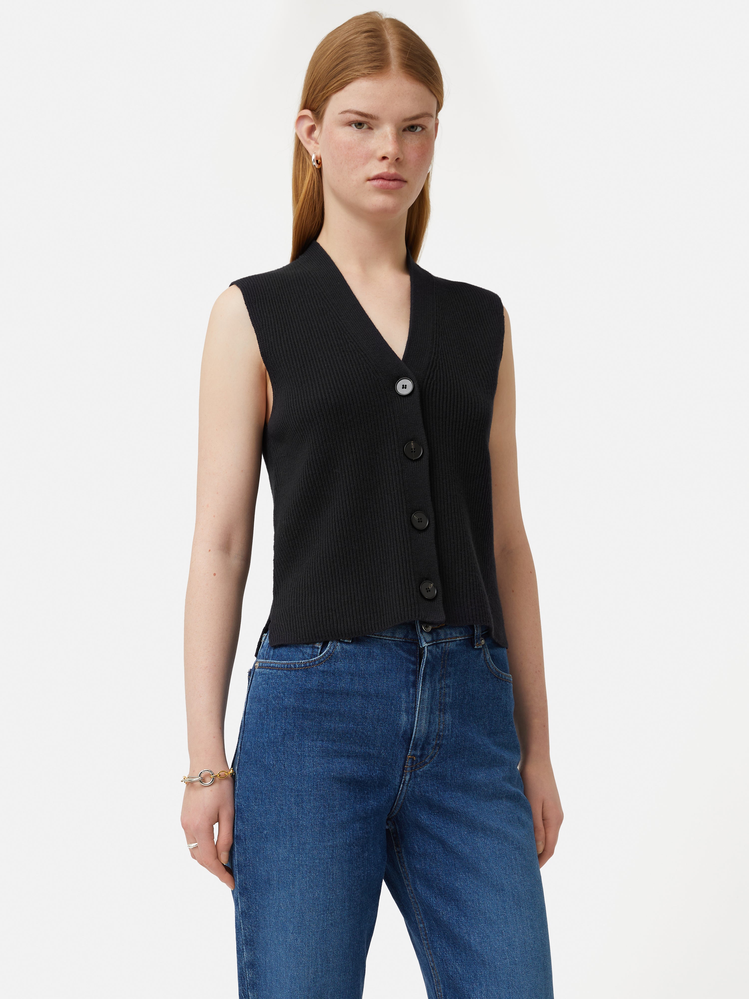 Jean Waistcoat 204975 Washed Black Vest Fra Copenhagen Muse