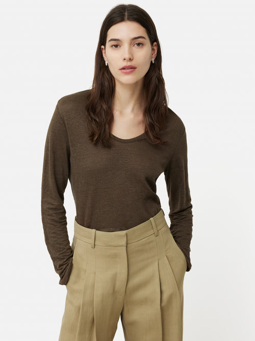 Linen Eden Long Sleeve Tee | Khaki