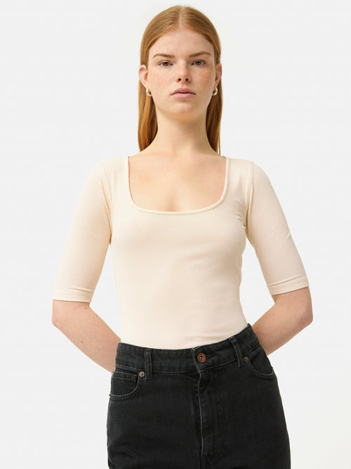 Scoop Neck Rib Top | Ecru