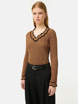 Scallop Textured Rib Top | Brown