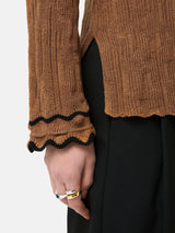 Scallop Textured Rib Top | Brown