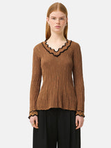 Scallop Textured Rib Top | Brown