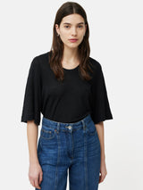 Linen Blythe Half Sleeve Tee | Black