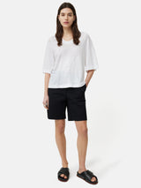 Linen Blythe Half Sleeve Tee | White