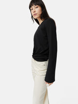 Knotted Front Long Sleeve Top | Black