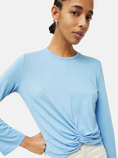 Knotted Front Long Sleeve Top | Blue
