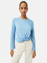 Knotted Front Long Sleeve Top | Blue
