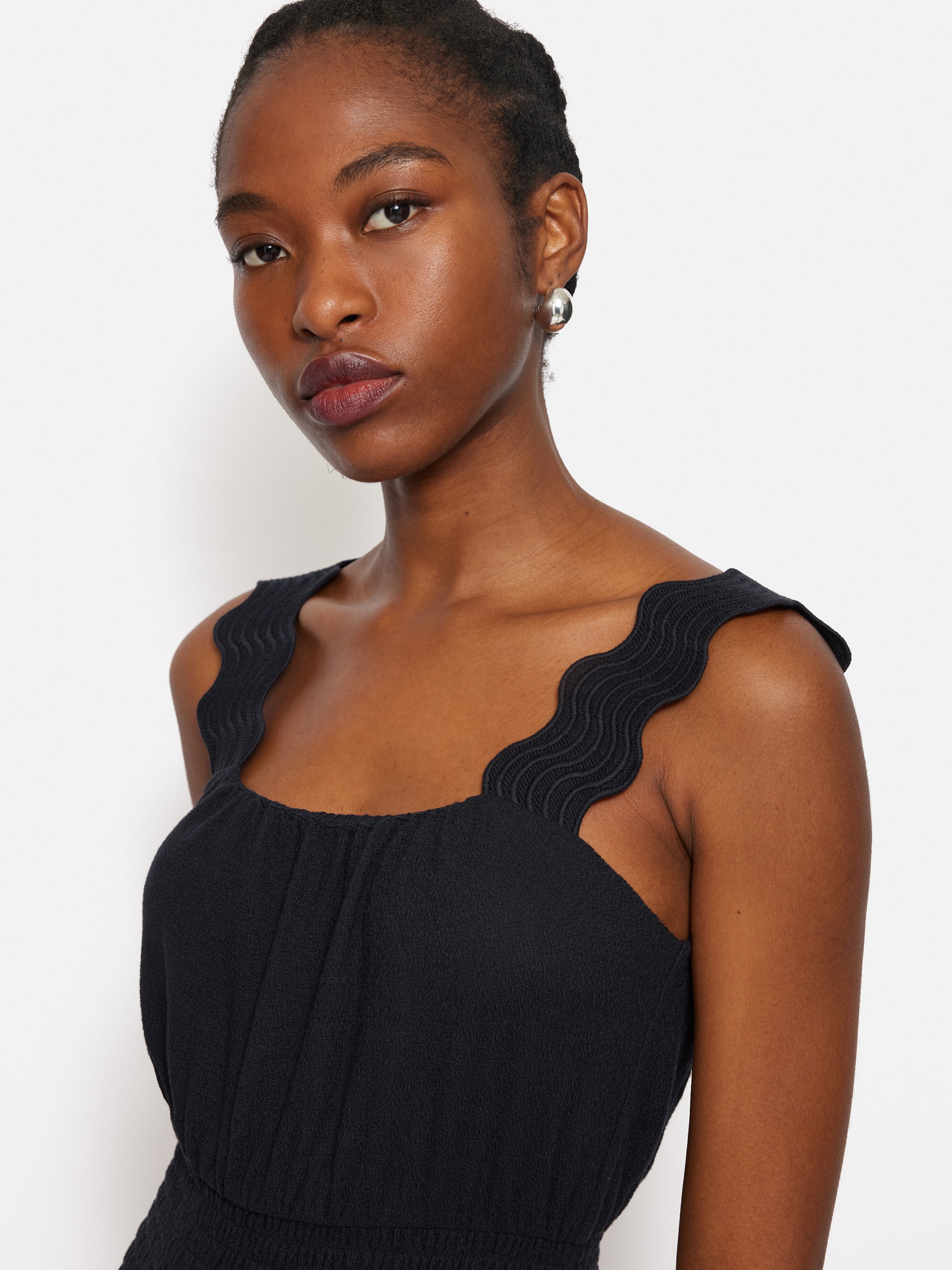Ric Rac Shirred Dress | Navy – Jigsaw
