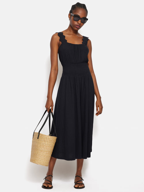 Ric Rac Shirred Dress | Navy – Jigsaw