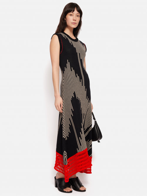 Knitted Ikat Jacquard Dress | Black