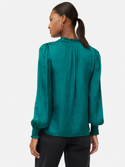 Recycled Satin Long Sleeve Top | Green