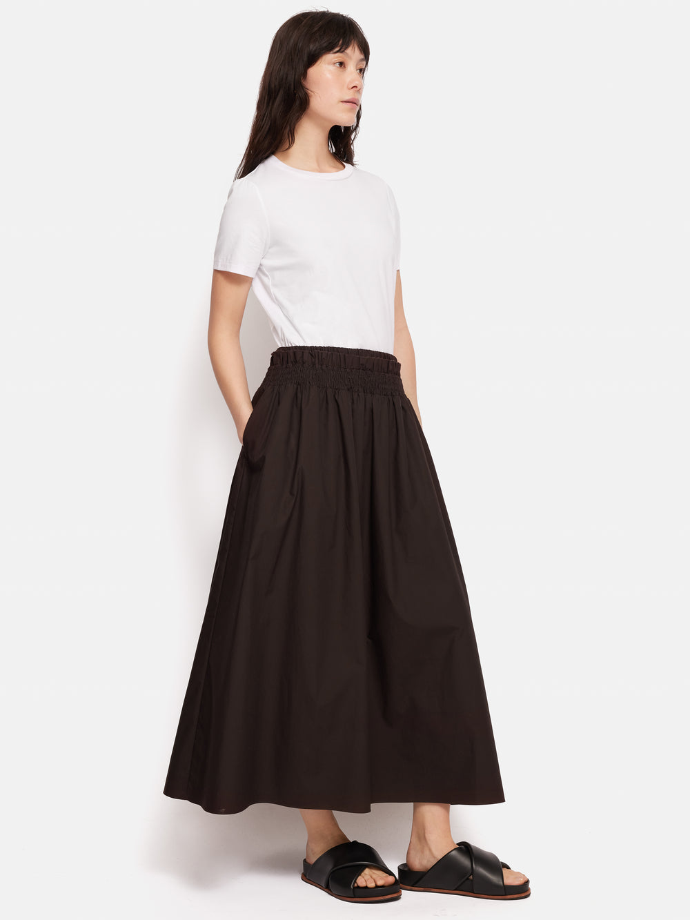 Berry Red Cotton Poplin Skirt with Pockets