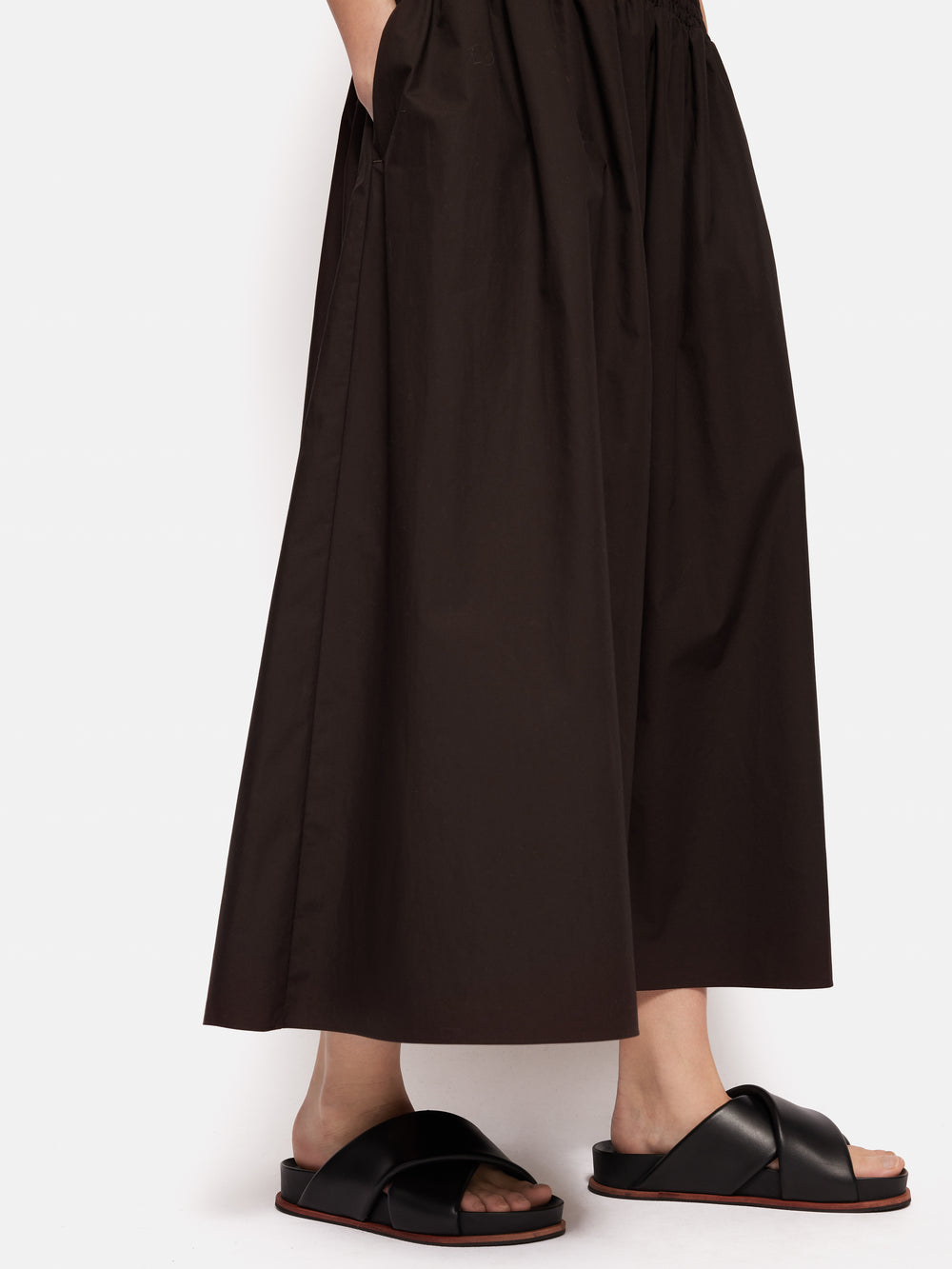 Chocolate Brown Cotton Poplin Skirt with Pockets