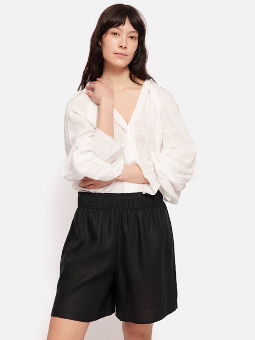 Textured Cotton V Neck Top | White