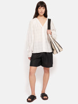 Textured Cotton V Neck Top | White