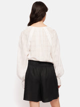 Textured Cotton V Neck Top | White