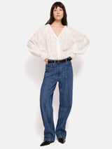 Textured Cotton V Neck Top | White