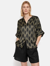 Silk Blend Ikat Stripe Top | Black