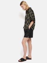 Silk Blend Ikat Stripe Top | Black