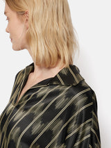 Silk Blend Ikat Stripe Top | Black