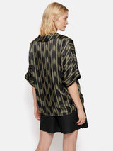 Silk Blend Ikat Stripe Top | Black