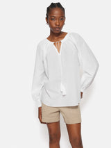 Gauze Gathered Top | White