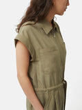 Linen Zip Front Jumpsuit | Khaki