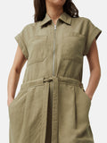 Linen Zip Front Jumpsuit | Khaki