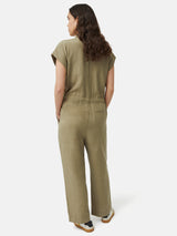 Linen Zip Front Jumpsuit | Khaki