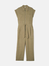 Linen Zip Front Jumpsuit | Khaki