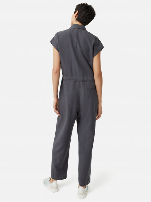 Linen Zip Front Jumpsuit | Dark Grey