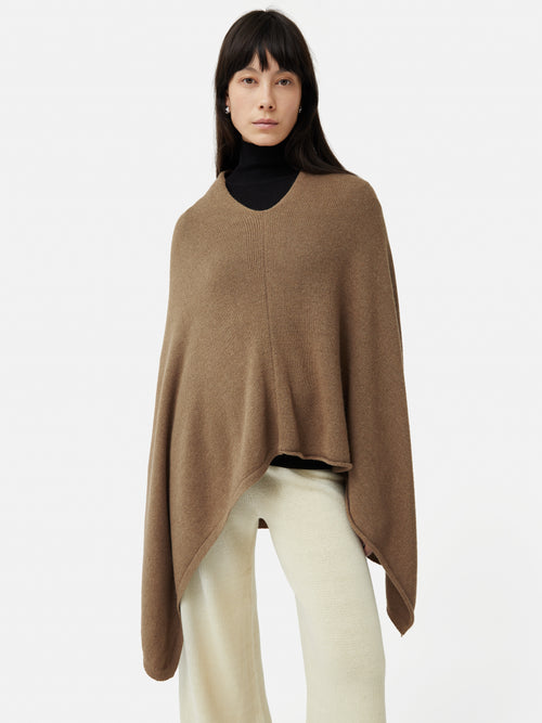 Wool Cashmere Blend Drape Poncho | Camel
