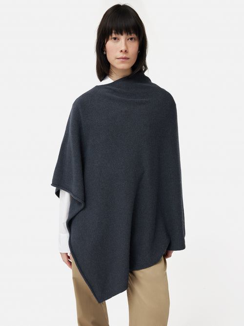 Wool Cashmere Blend Drape Poncho | Slate