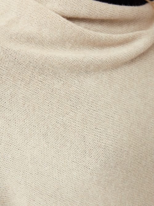 Wool Cashmere Blend Border Poncho | Cream