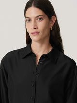 Silk Habotai Relaxed Shirt | Black
