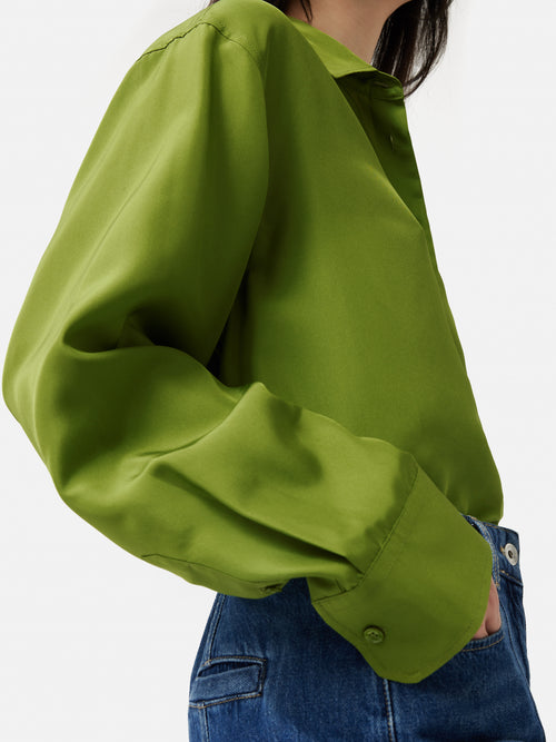 Silk Habotai Relaxed Shirt | Green