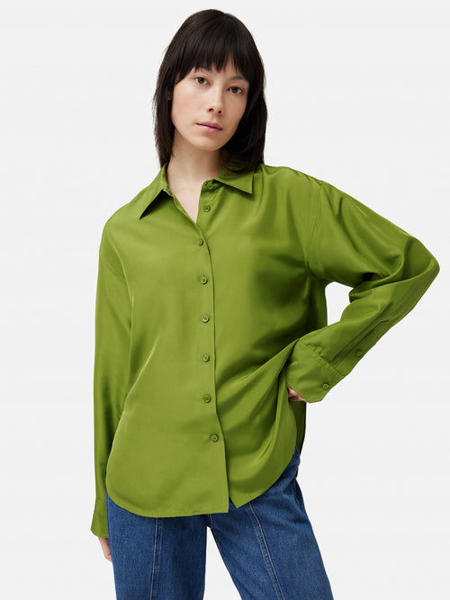 Silk Habotai Relaxed Shirt | Green