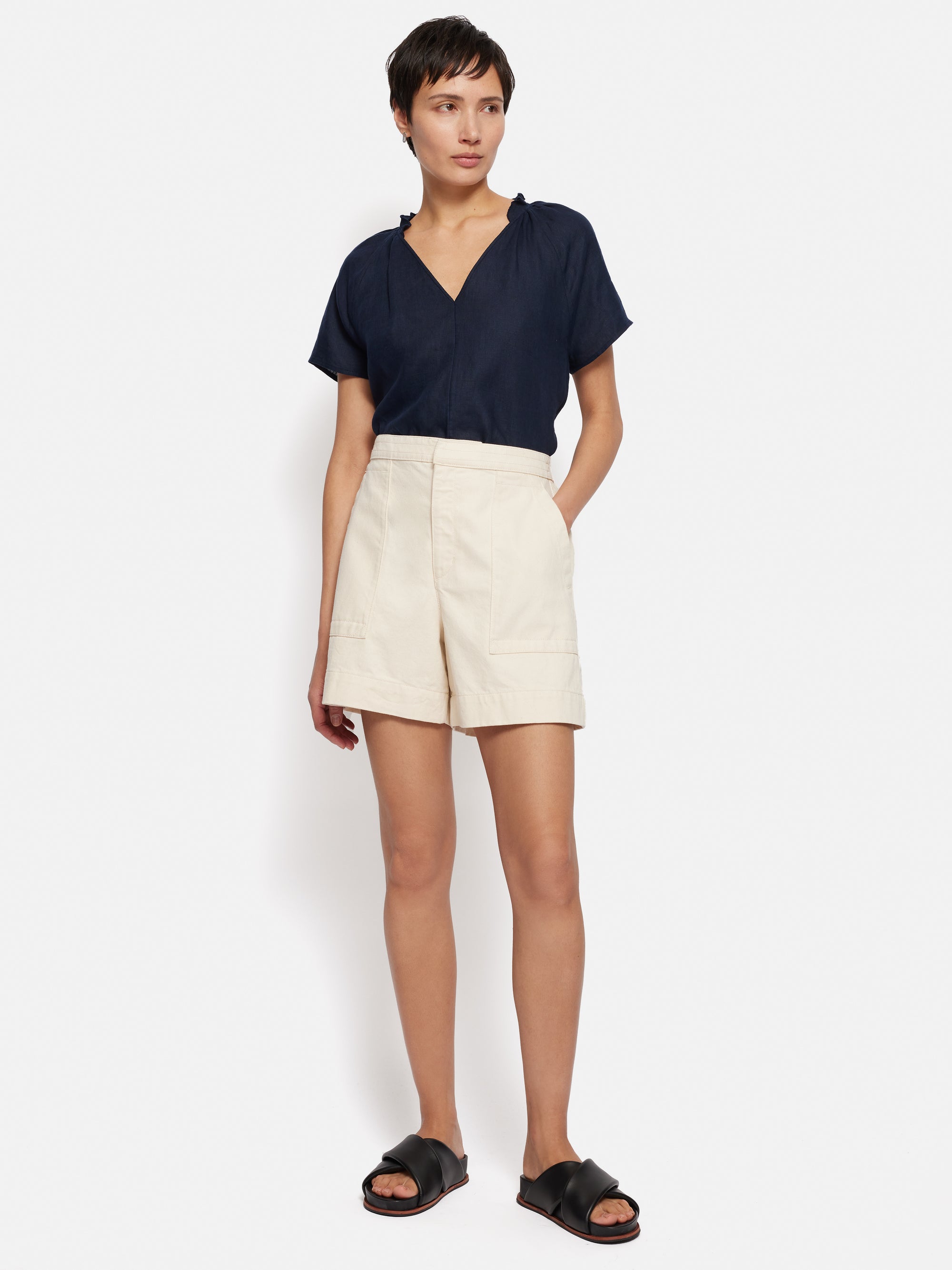 Karla Navy Spot Linen Top