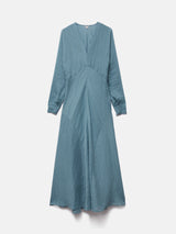 Silk Linen Gauze Maxi Dress | Blue
