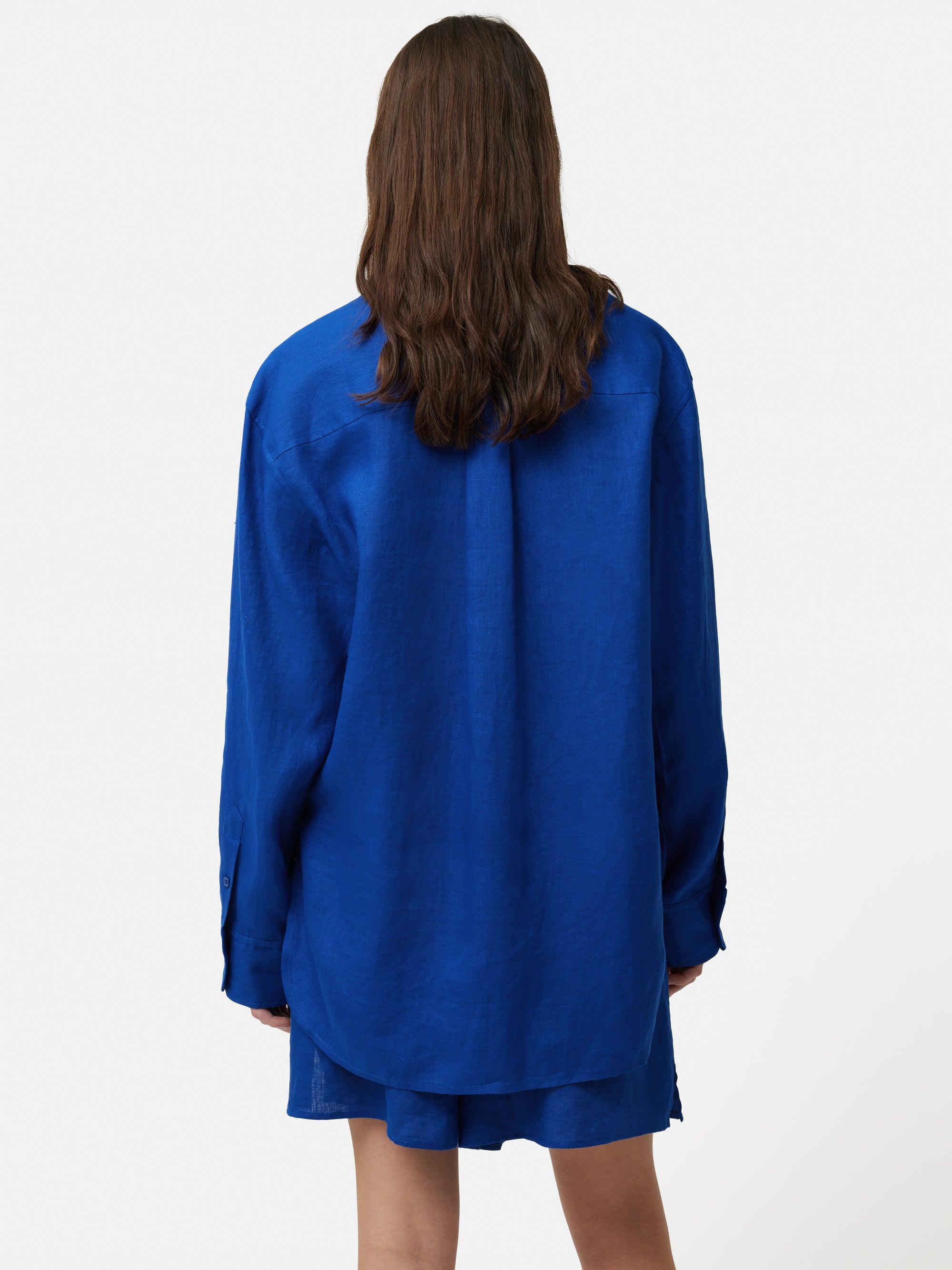 Linen Shirt with Navy Damask Print – Relaxed Fit