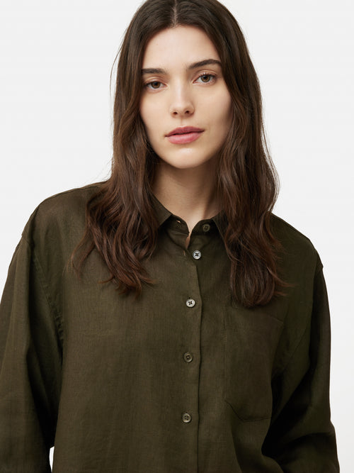 Linen Relaxed Shirt | Dark Green