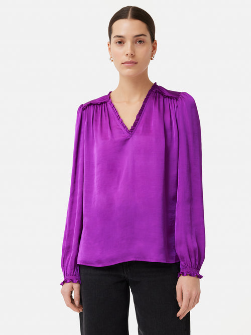 Recycled Satin V Neck Top | Purple