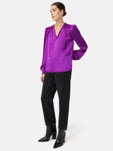 Recycled Satin V Neck Top | Purple