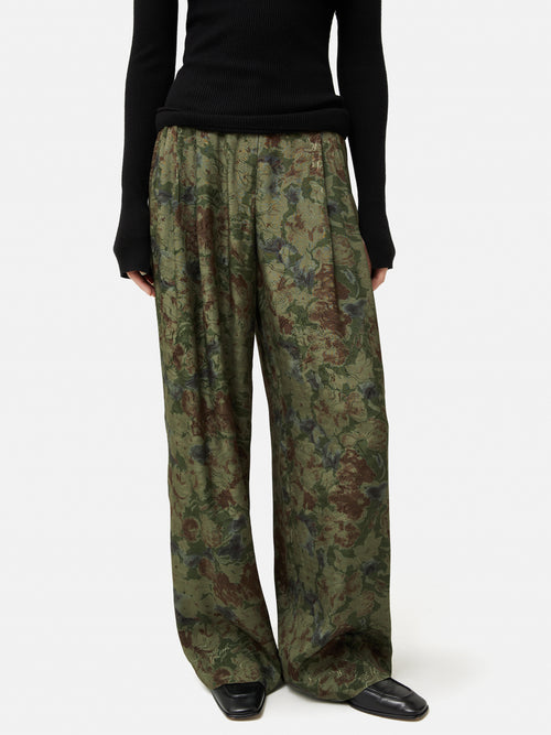 Shadow Floral Jacquard Palazzo | Green