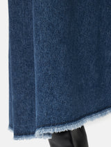 Denim Frayed Midi Skirt | Indigo