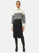 Denim Slit Midi Skirt | Washed Black